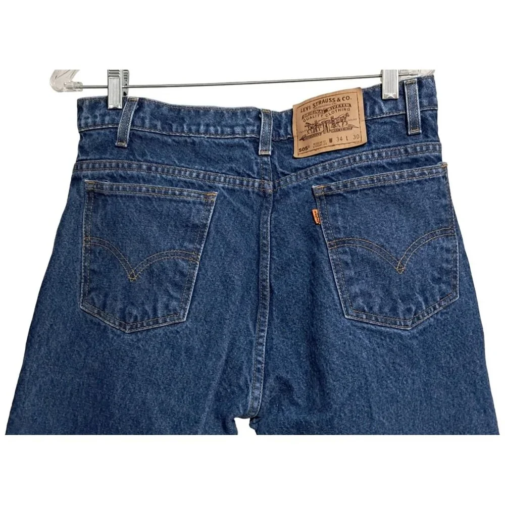 Levis 505 Jeans Mens Tagged 34‎ x 30 Orange Tab Regular Fit Straight Leg Jeans